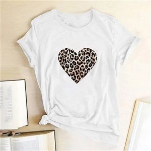 Leopard Heart Print Tee Multiple Sizes
